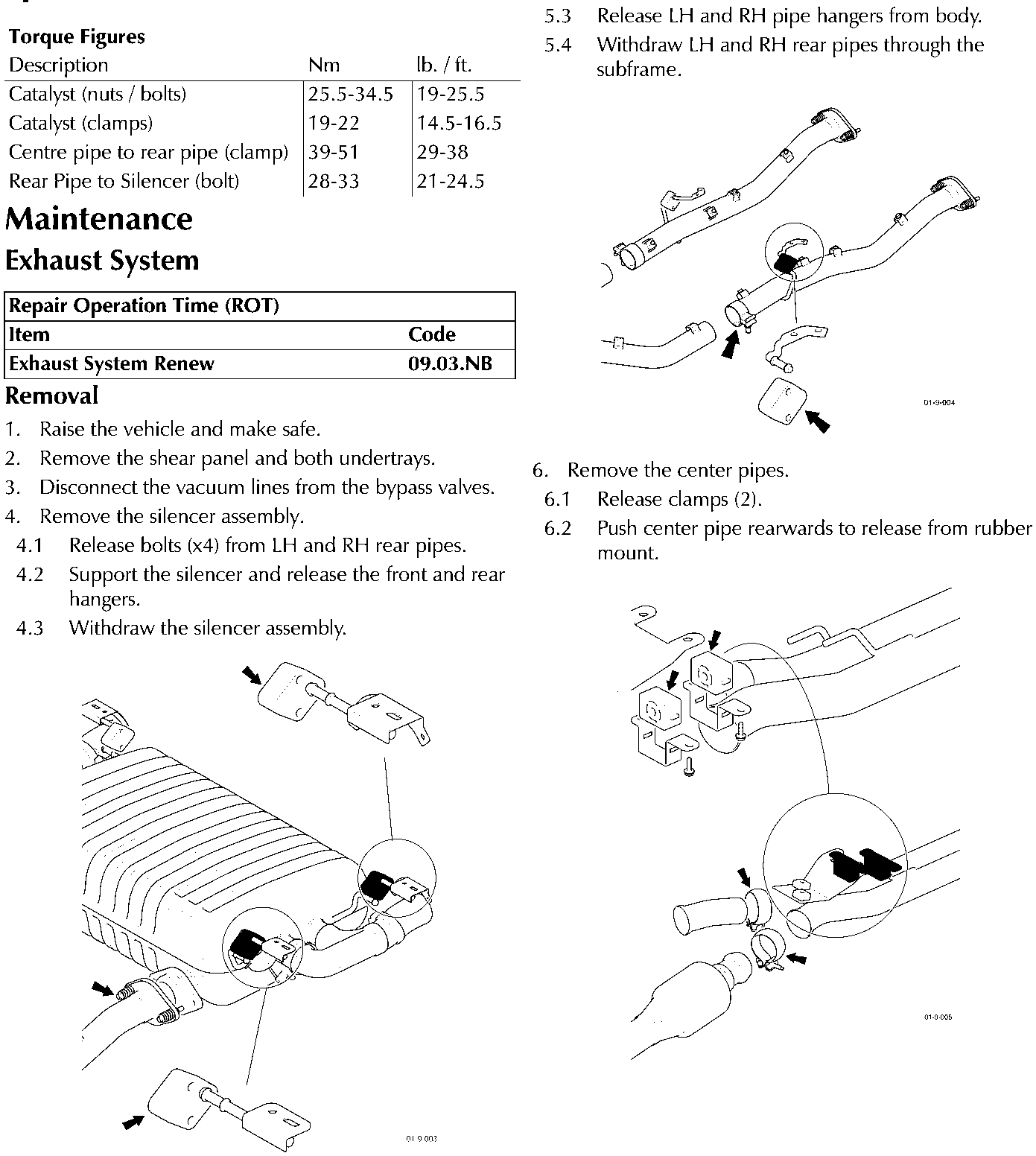 Diagram showing removal of silencer assembly with arrows indicating detachment points