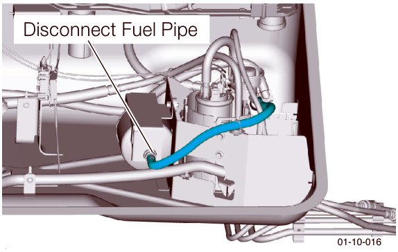 Diagram showing the disconnecting of the main fuel pipe from the fuel filter assembly
