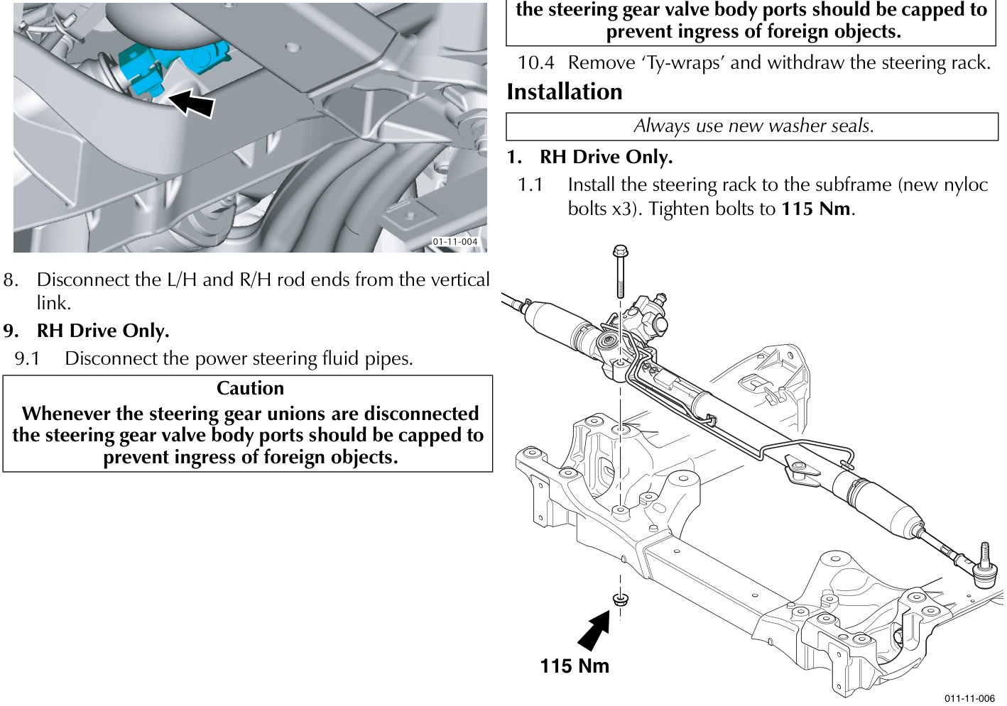 View of the steering rack and vertical link connection point under the vehicle