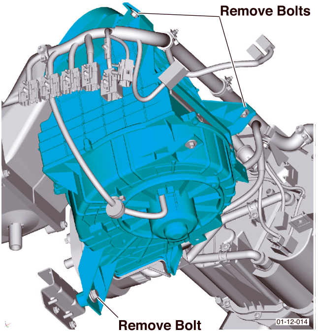 Blower unit assembly showing the locations of the remove bolts