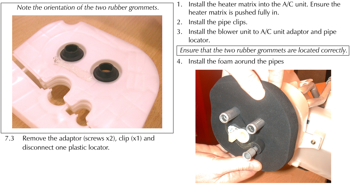White plastic plate with two black rubber grommets inserted into circular holes, showing their orientation.