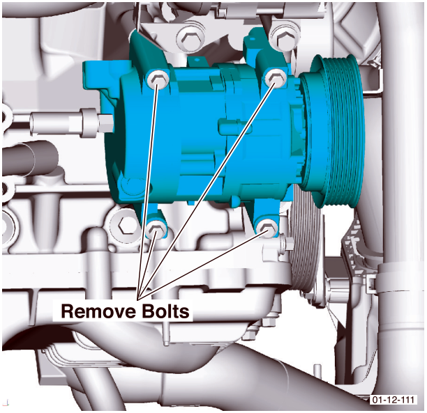 Diagram showing removal of compressor mounting bolts