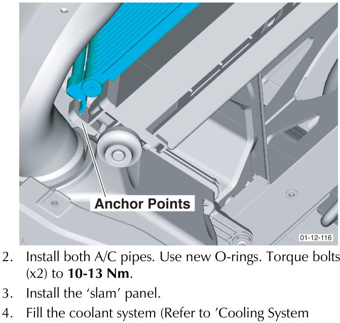 View of condenser being located into anchor points