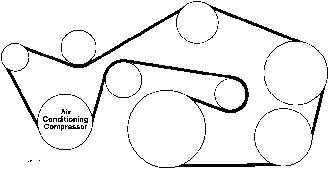 Diagram of accessory drive belt routing showing the air conditioning compressor