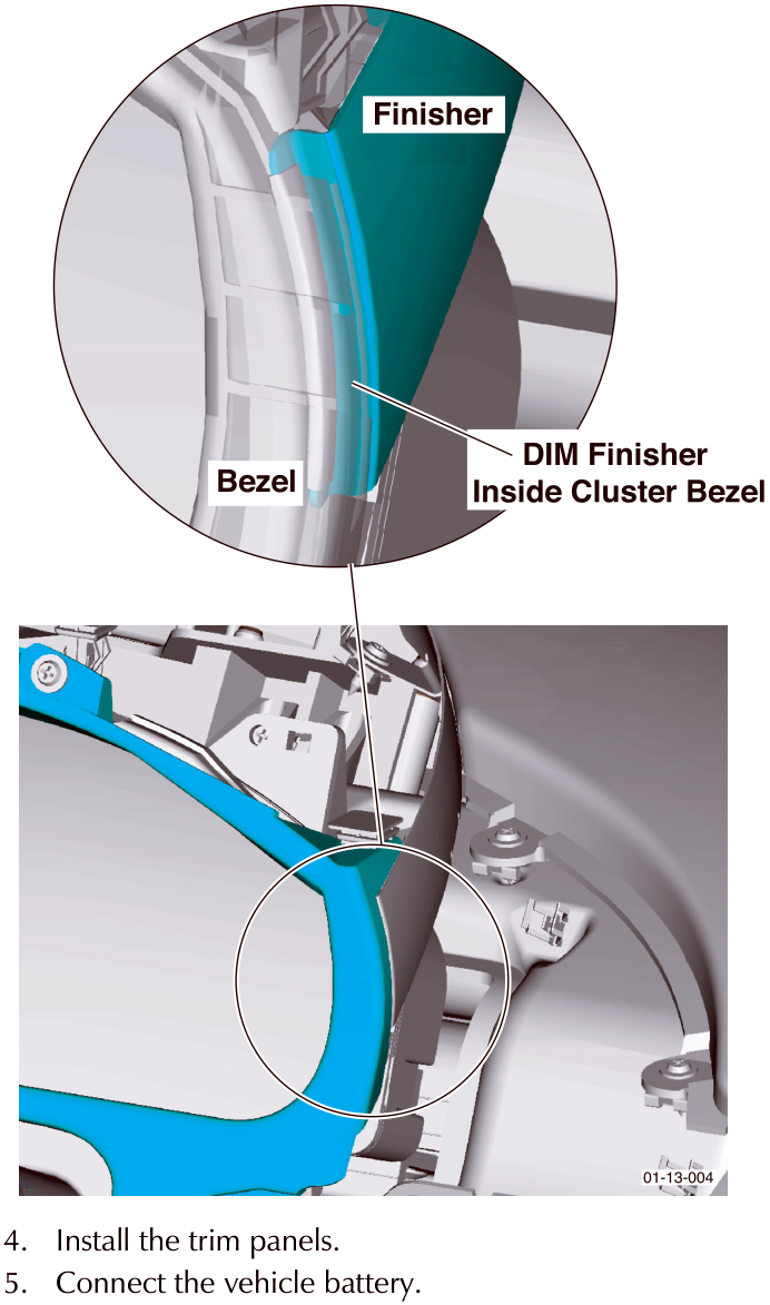 Diagram showing the DIM Finisher installed inside the Cluster Bezel, with labels for the Finisher and Bezel components.