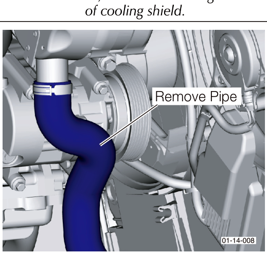Air ducting pipe connected to cooling shield, labeled 'Remove Pipe'
