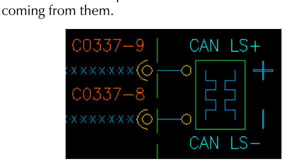 Diagram showing CAN LS+ and CAN LS- connections on module C0337-9 and C0337-8