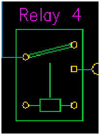 Circuit symbol for a 4-terminal relay showing terminals 30, 87A, 85, and 86