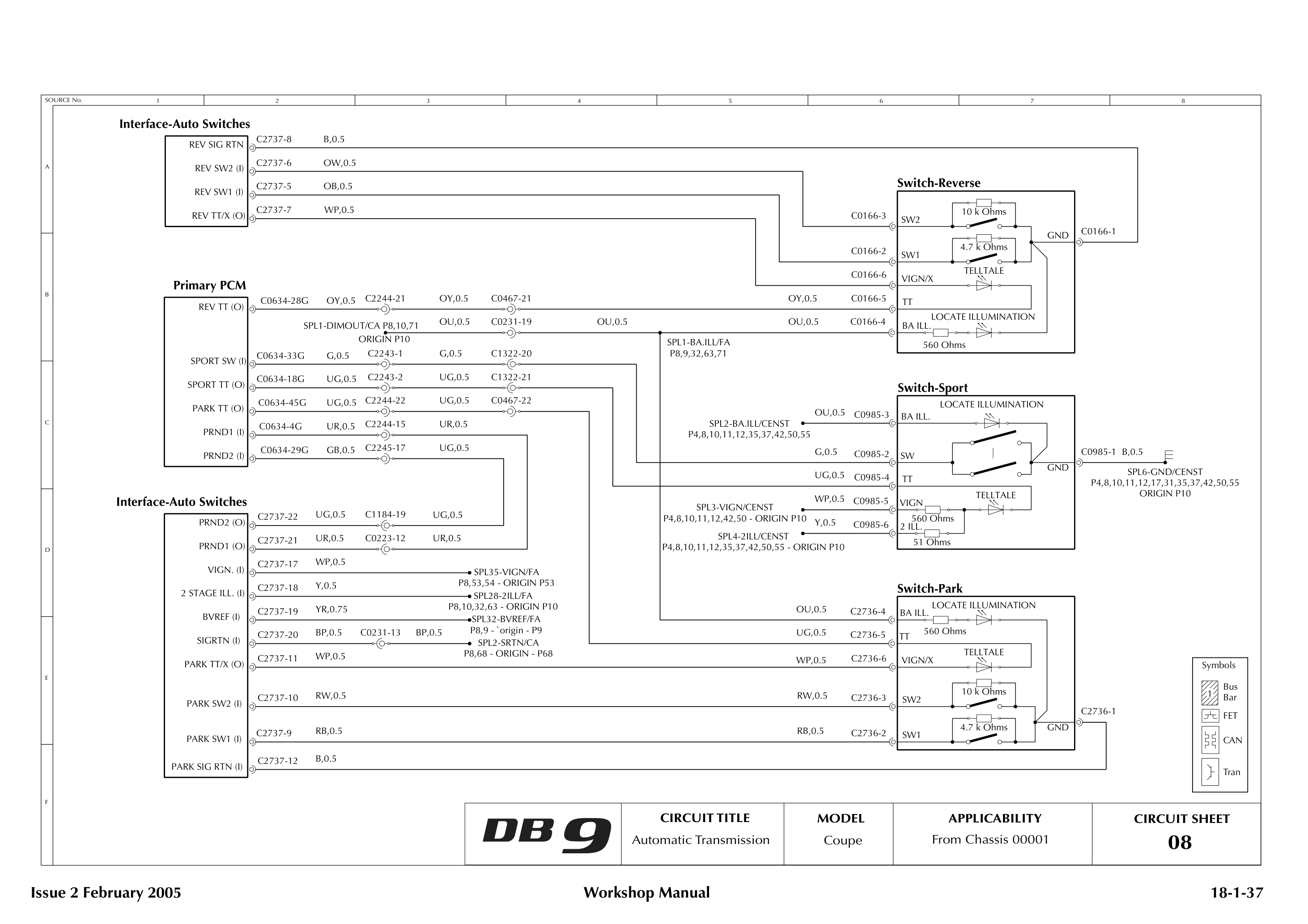 Aston Martin DB9 Circuit sheet 8: Automatic Transmission