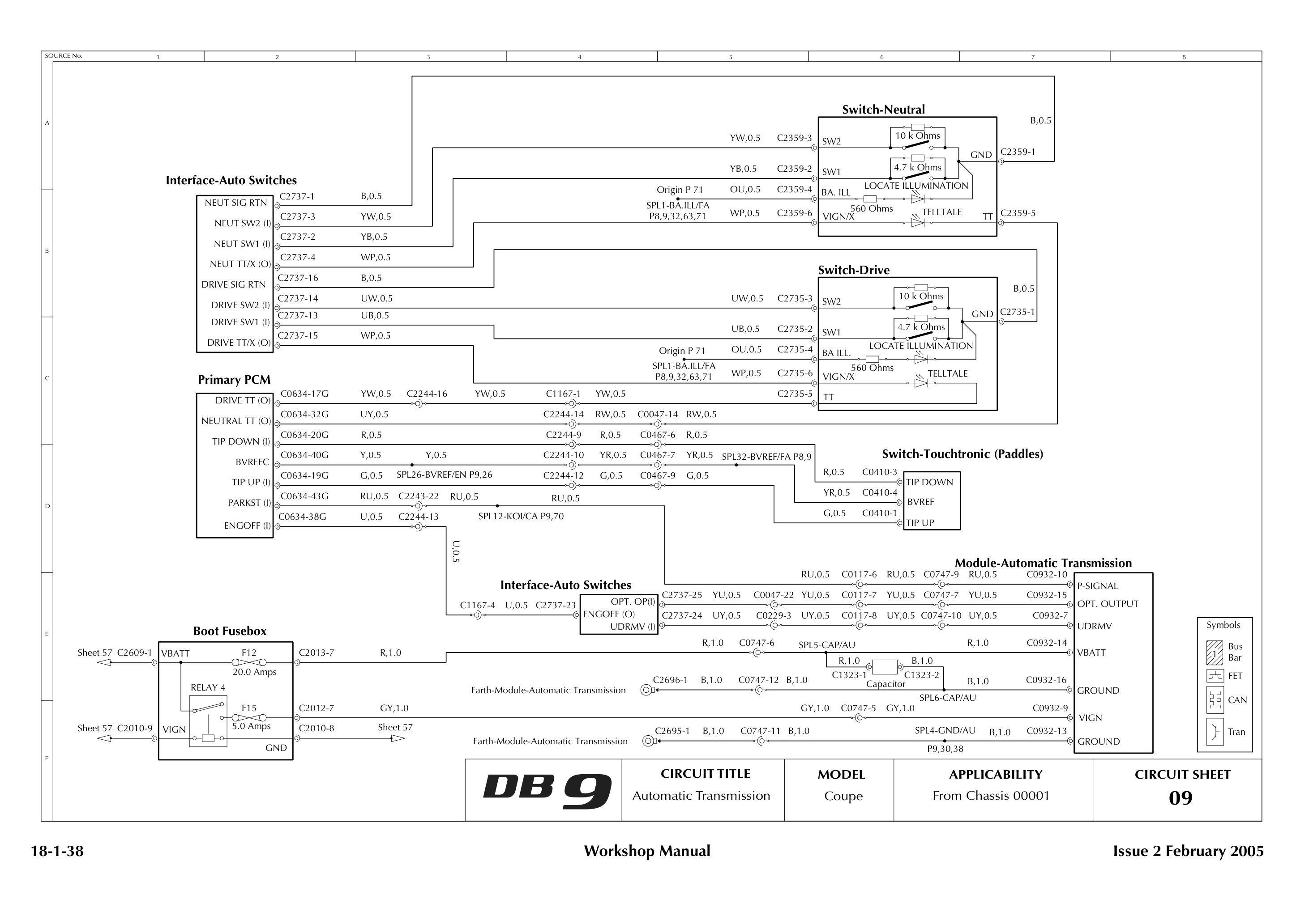 Aston Martin DB9 Circuit sheet 9: Automatic Transmission