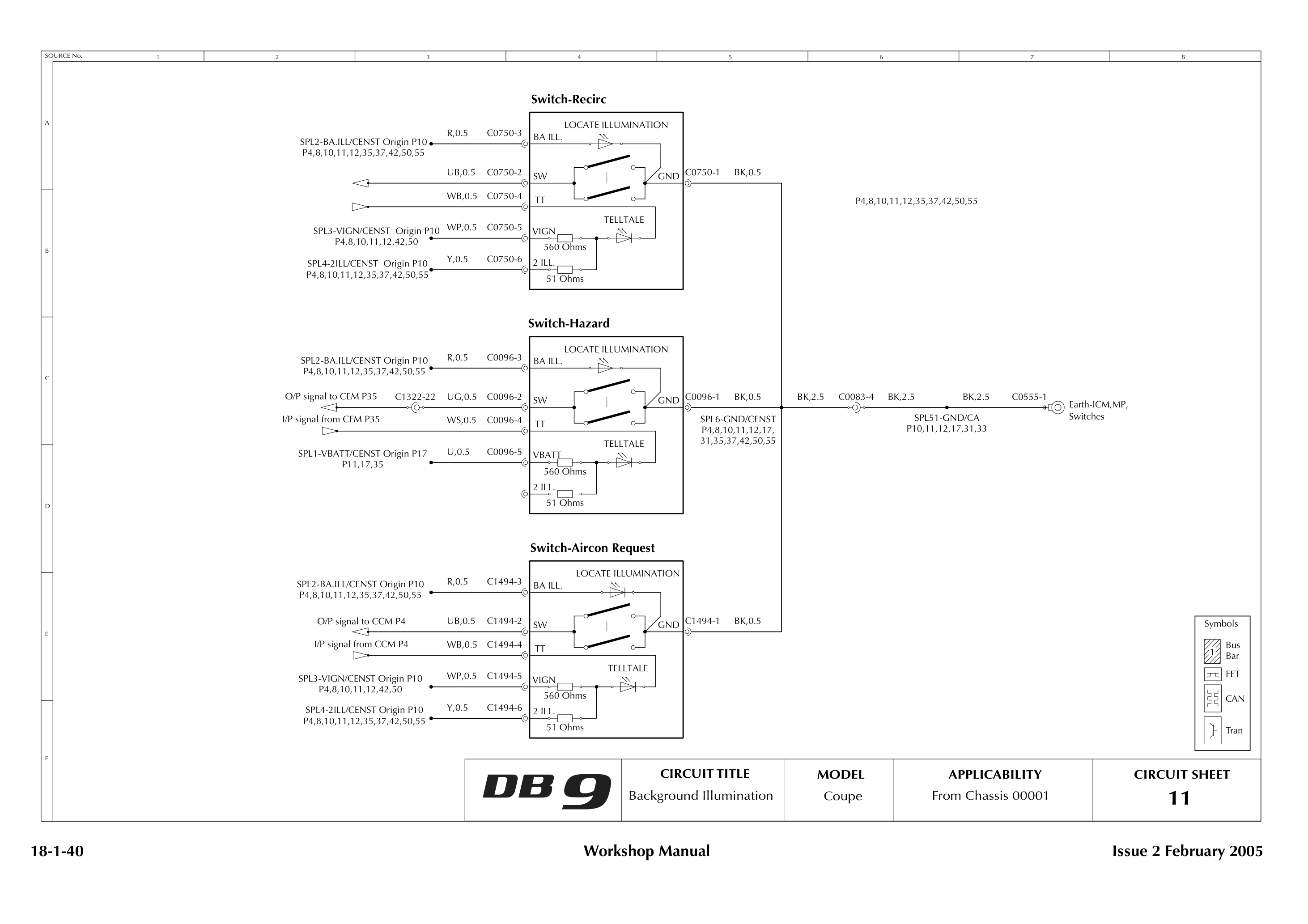 Aston Martin DB9 Circuit sheet 11: Background Illumination