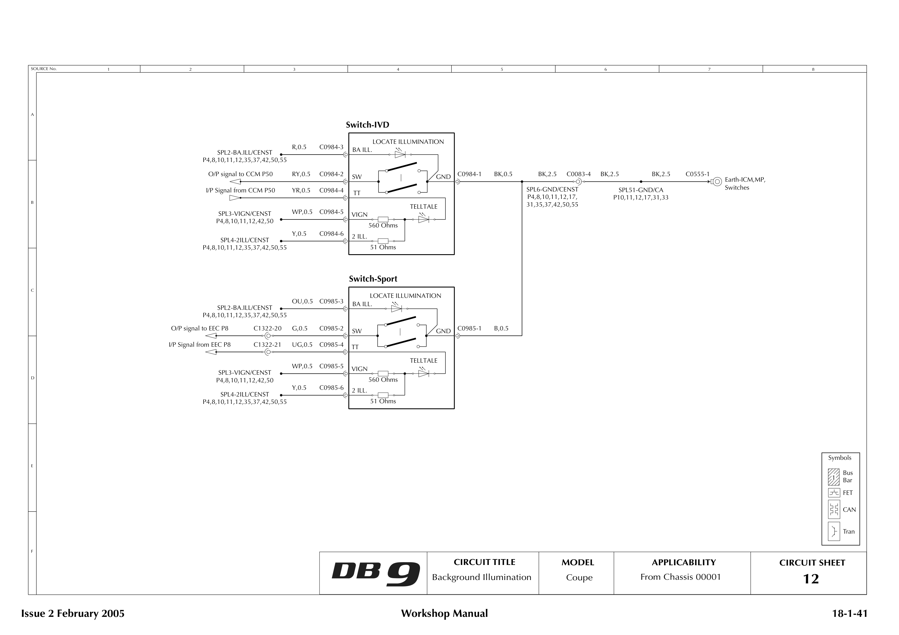 Aston Martin DB9 Circuit sheet 12: Background Illumination