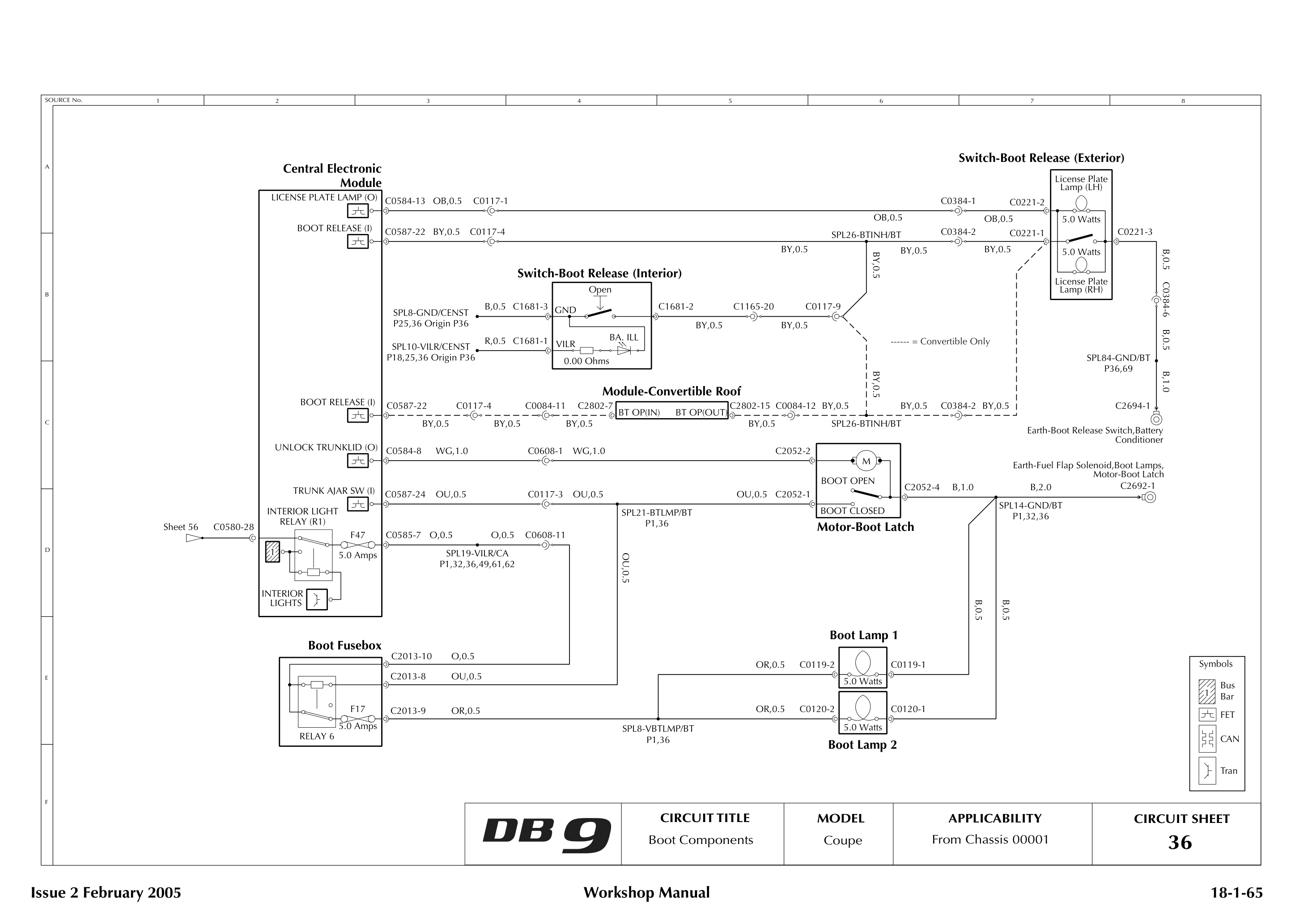 Aston Martin DB9 Circuit sheet 36: Boot Components