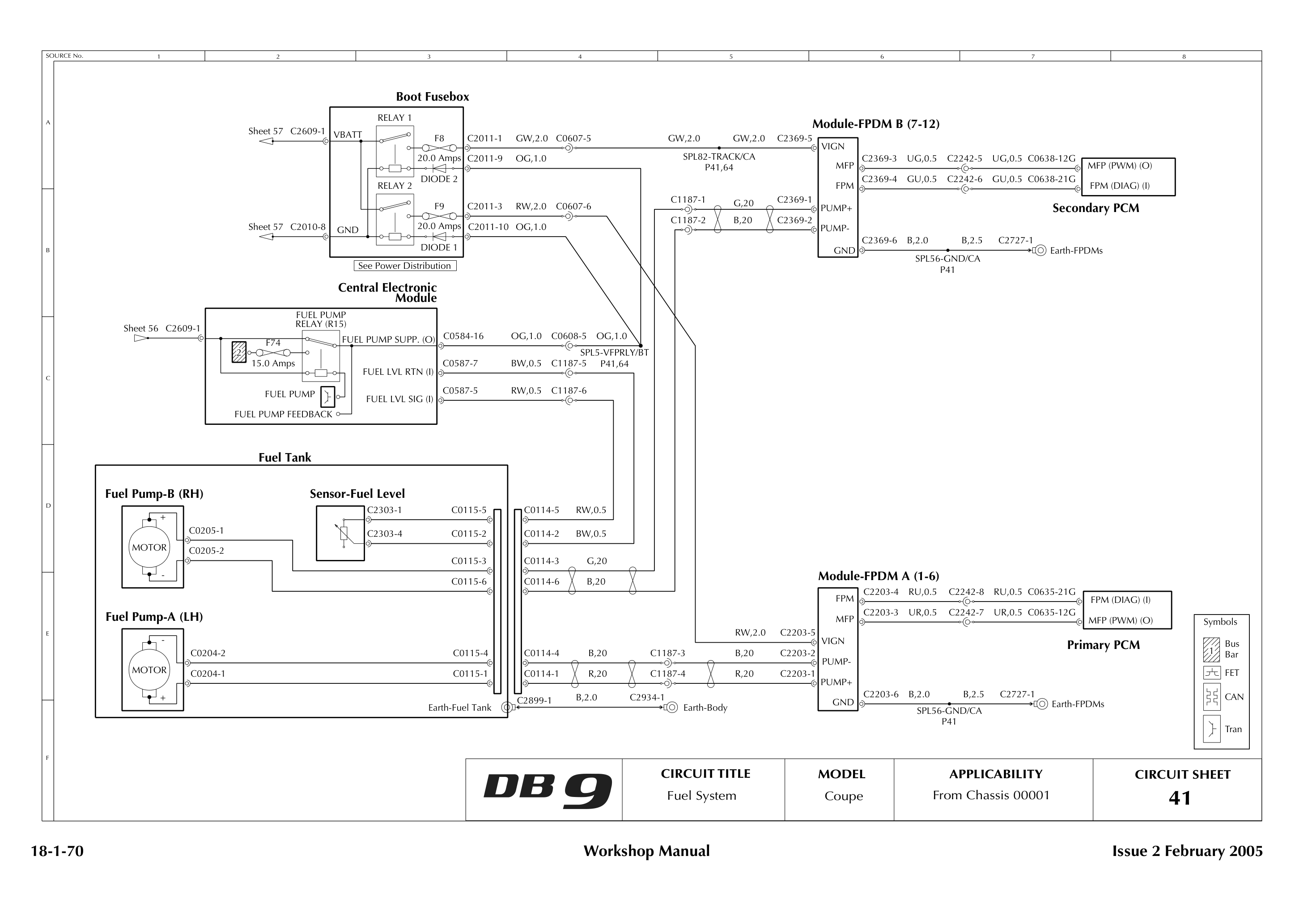 Aston Martin DB9 Circuit sheet 41: Fuel System