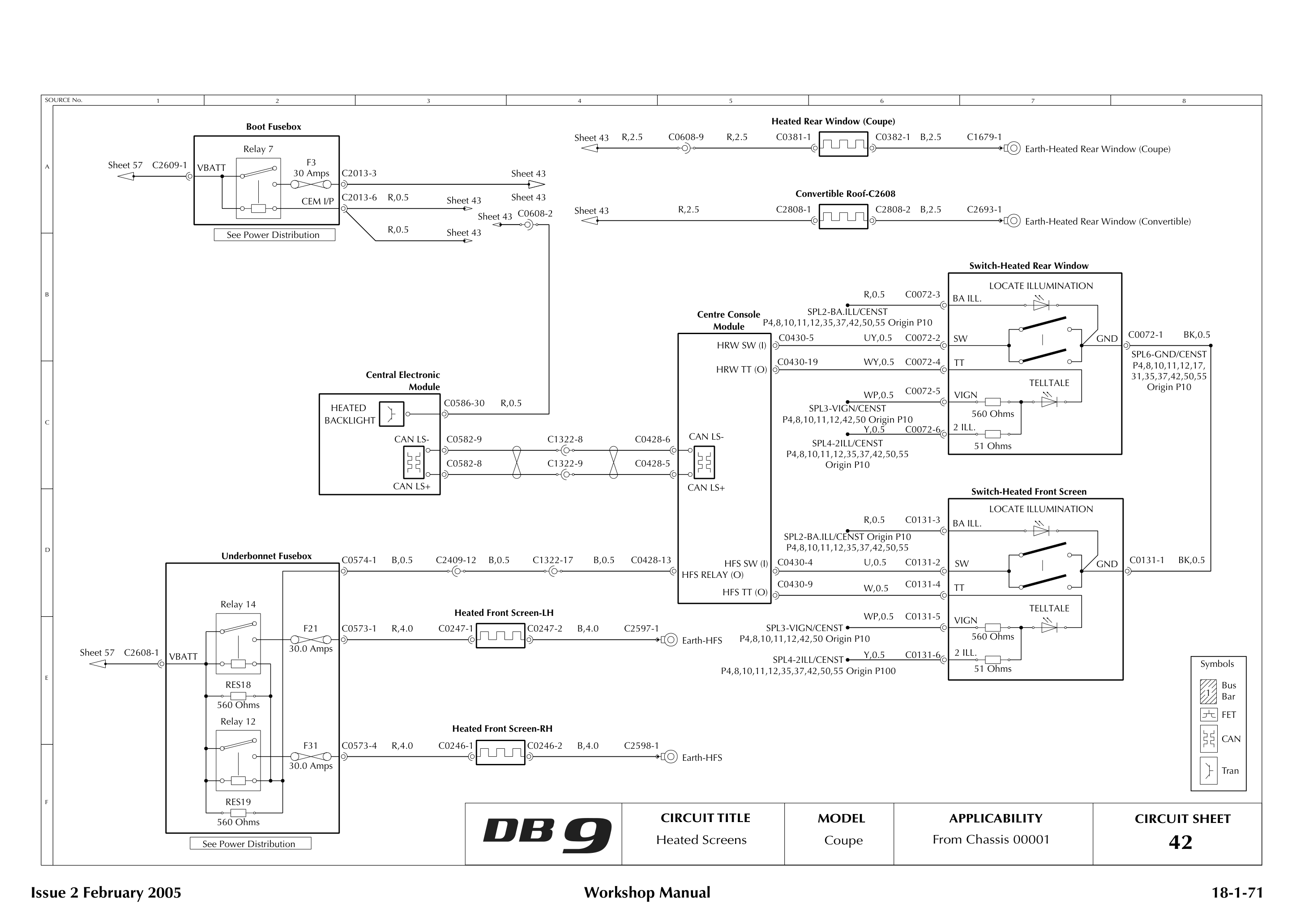 Aston Martin DB9 Circuit sheet 42: Heated Screens