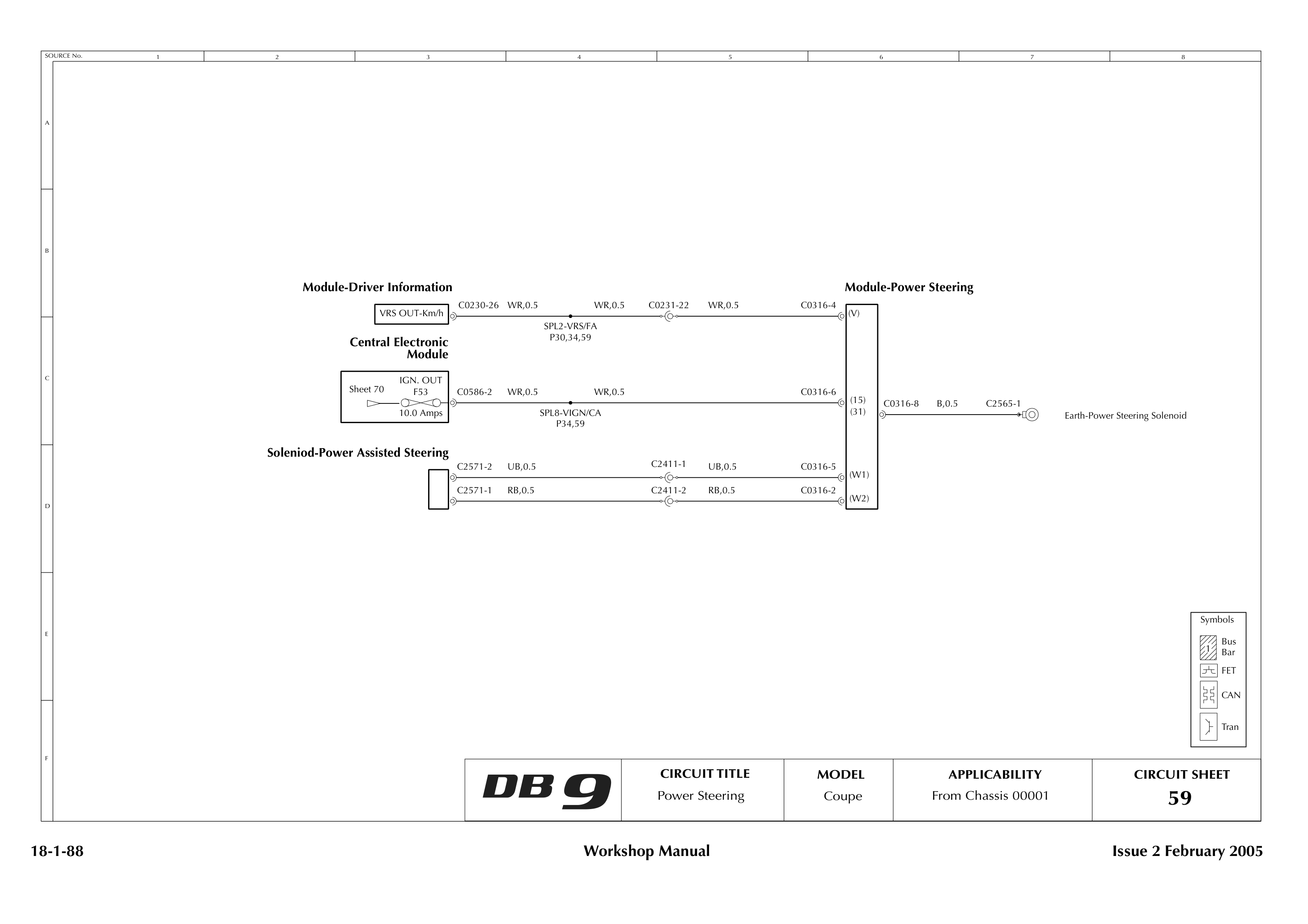 Aston Martin DB9 Circuit sheet 59: Power Steering
