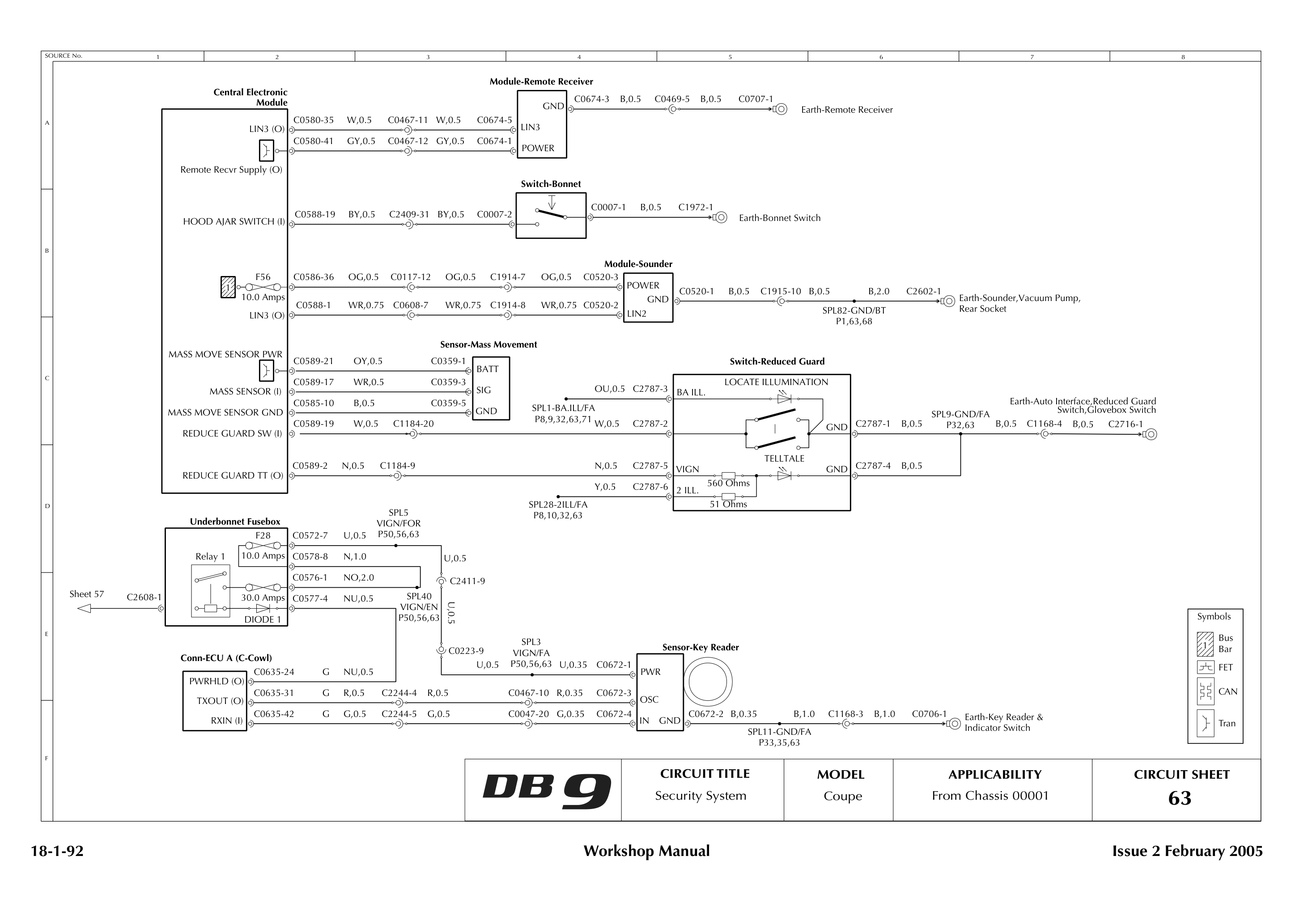 Aston Martin DB9 Circuit sheet 63: Security System
