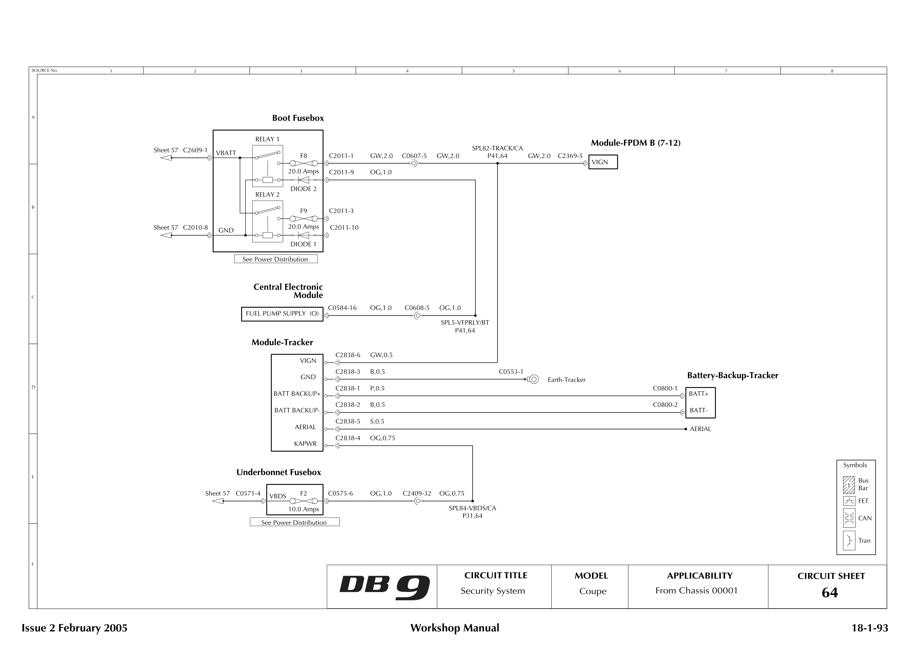 Aston Martin DB9 Circuit sheet 64: Security System
