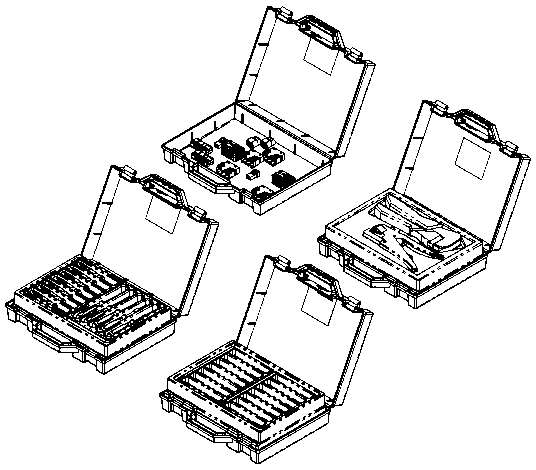 Four open tool cases containing various wiring harness repair tools and connectors