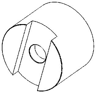 A curved, semi-cylindrical metal component with a central hole and cutouts.