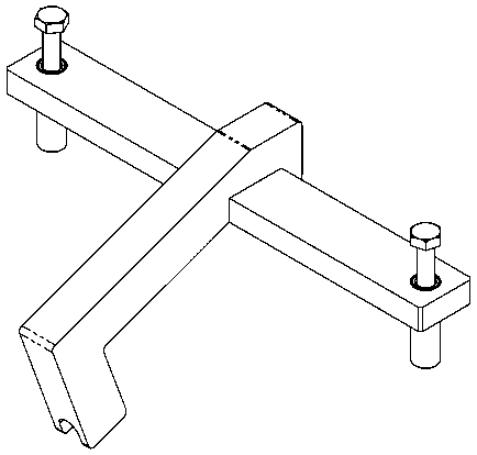 A rectangular metal frame structure with four vertical studs protruding upwards.