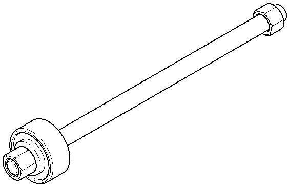 A long cylindrical metal rod with a hexagonal nut at one end and a bushing assembly at the other.