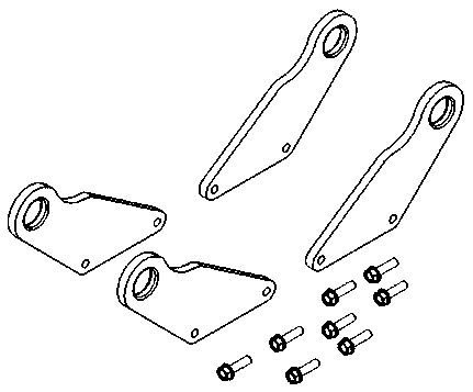 A pair of curved metal lifting brackets accompanied by several bolts and nuts.