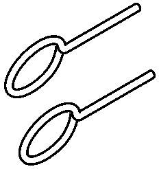 Two metal pins, each consisting of a circular ring at one end and a straight shaft at the other.