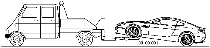 Front suspended tow diagram showing a tow truck lifting a car with cradles under the front wheels.