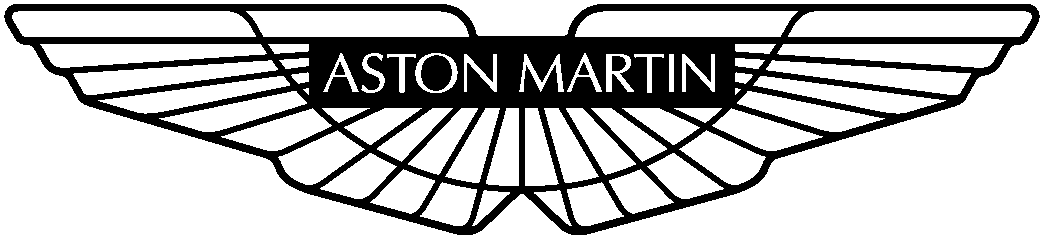 Aston Martin logo with wings and text 'ASTON MARTIN' inside a rectangle