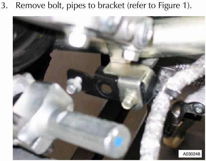 Remove bolt, pipes to bracket