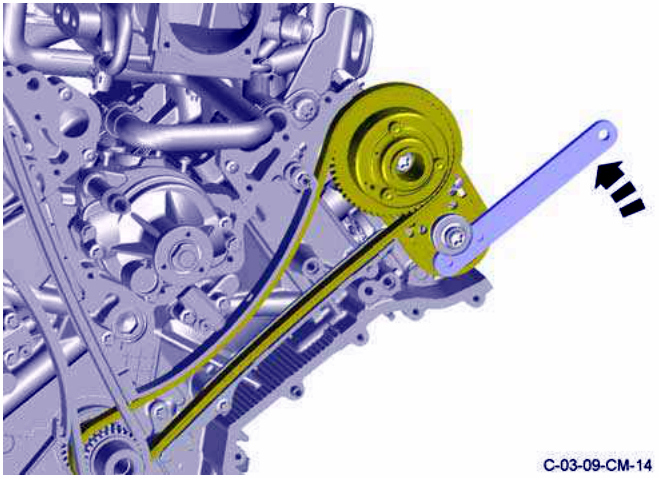 Timing chain tensioner with pin release mechanism