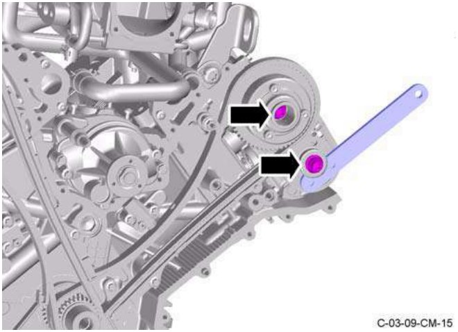 Engine showing two Torx bolts attached to camshafts