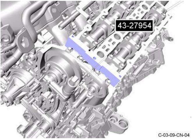 Special tool removed from left side camshaft, part number 43-27954 shown