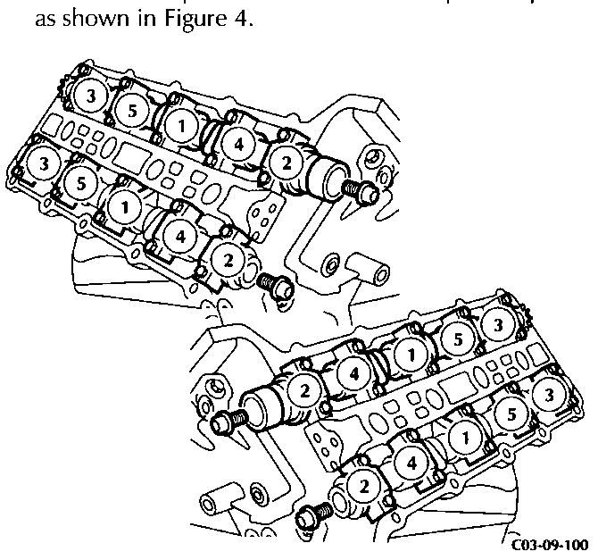 Diagram showing bolt tightening sequence for engine block
