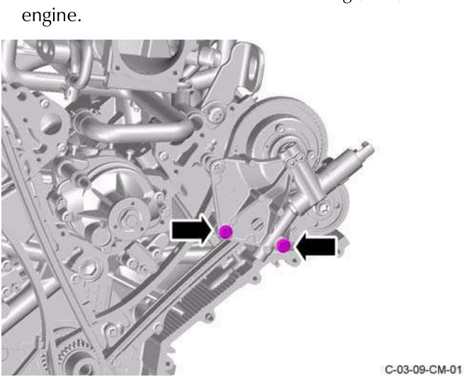 Engine diagram showing bolt locations for VCT bush carrier