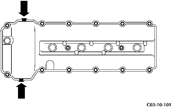 Cam cover installation diagram showing sealant application points