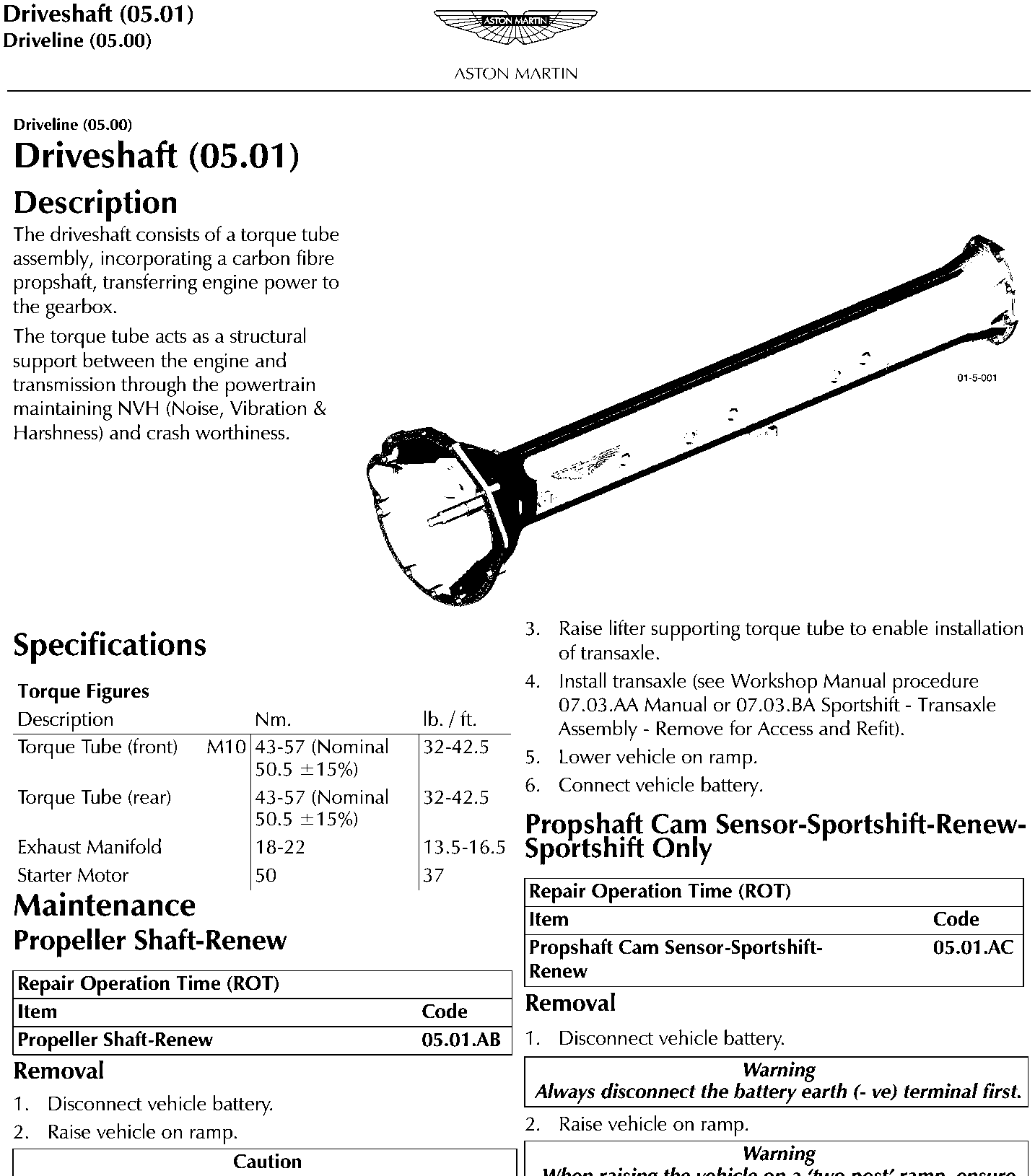 Torque tube assembly with carbon fibre propshaft