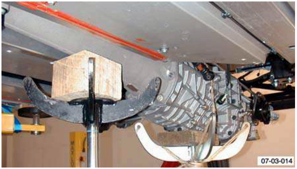 Transmission jack positioned under the torque tube