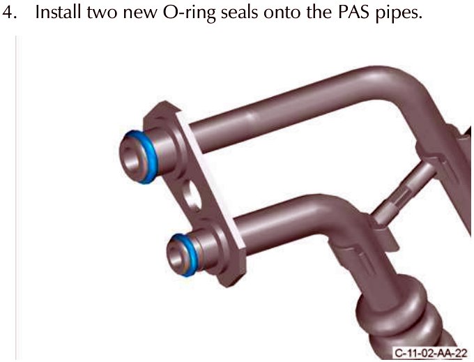 Two new O-ring seals installed on the PAS pipes, shown in a close-up view.
