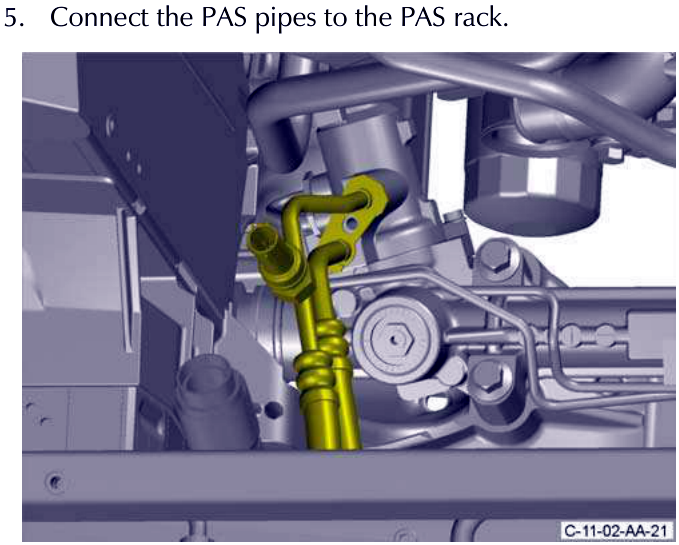 The PAS pipes connected to the PAS rack, with yellow lines indicating the connection points.