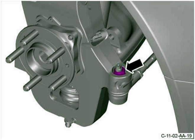 Track rod end installed on front wheel knuckle with nut torqued