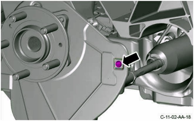 Front bolt attaching brake backplate to front wheel knuckle