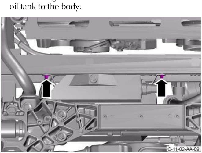 Bottom screws attaching oil tank to body