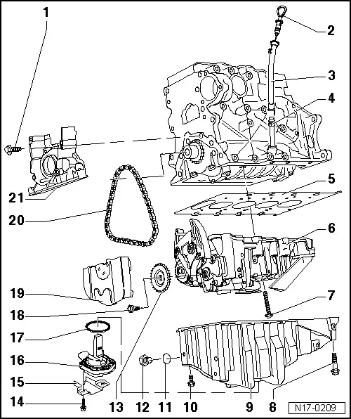 Audi A3 Engine Sump and Balance Shaft Assembly Exploded View
