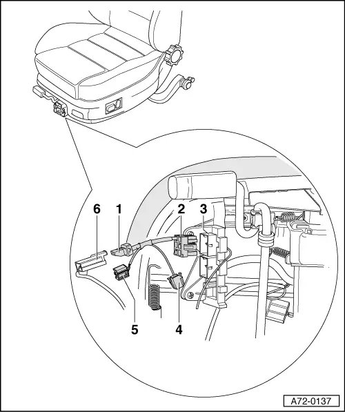 Audi Workshop Service and Repair Manuals > A4 Mk1 > Body |<br><br>General  Body Assembly, Interior (Repair groups 68, 69, 70, 72, 74) |<br><br>Seat  frames |<br><br>Front seats |<br><br>Connecting airbag adapter VAS 5094