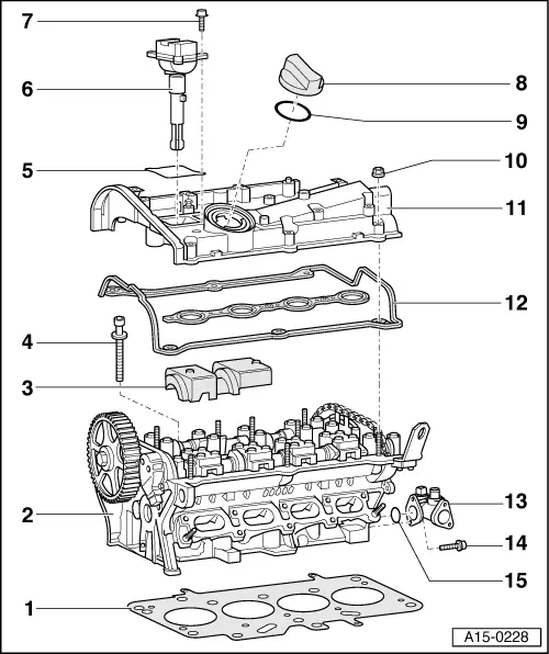 Audi Workshop Manuals A4 Mk1 Power Unit 4 Cylinder Engine 1 8 Ltr 5 Valve Turbo Mechanics Engine Cylinder Head Valve Gear Cylinder Head Cylinder Head Exploded View