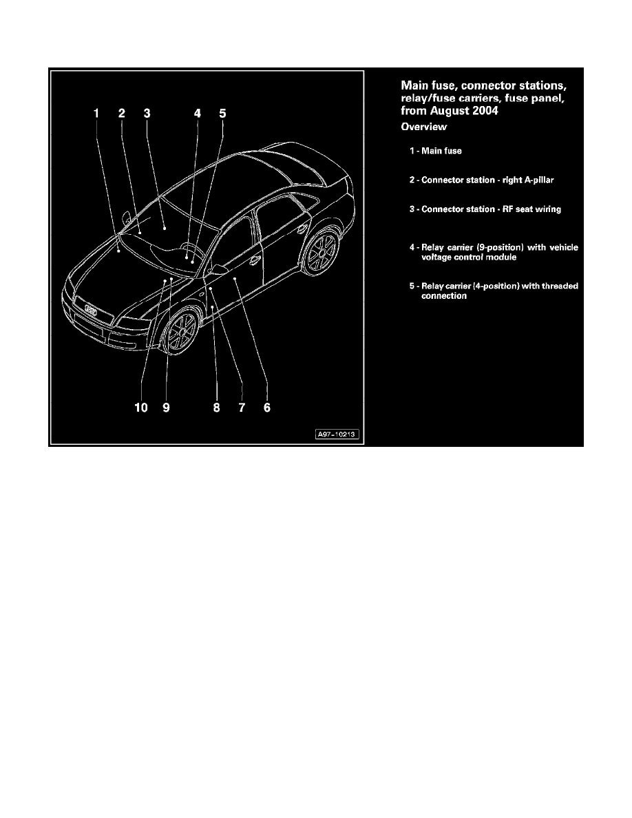 Power and Ground Distribution > Relay Box > Component Information >  Locations > Main Fuse, Connector Stations, Relay/Fuse Carriers, Fuse Box >  Page 10351
