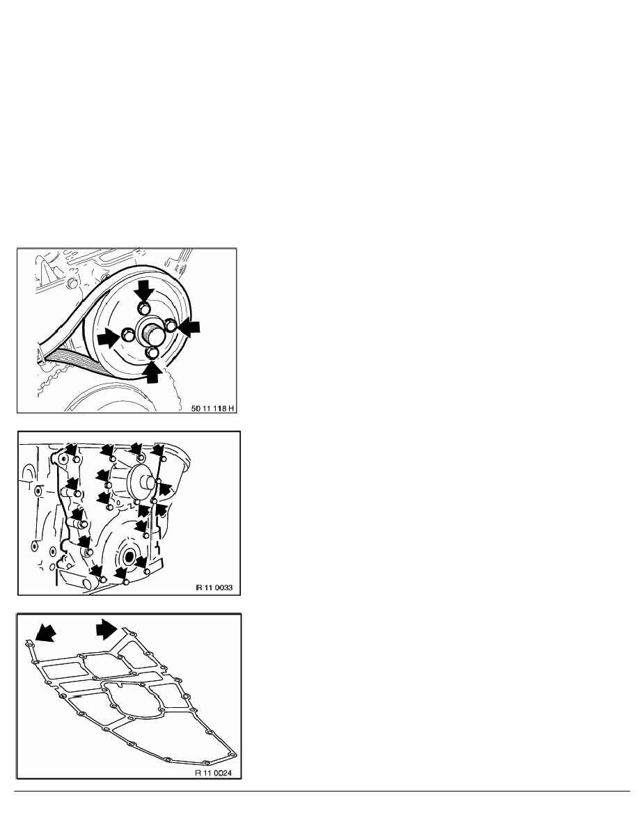 Bmw Workshop Manuals 3 Series E46 318i M43tu Sal 2 Repair Instructions 11 Engine M43tu 14 Housing Cover 2 Ra Removing And Installing Sealing Or Replacing Bottom Timing Case Cover M43 M4