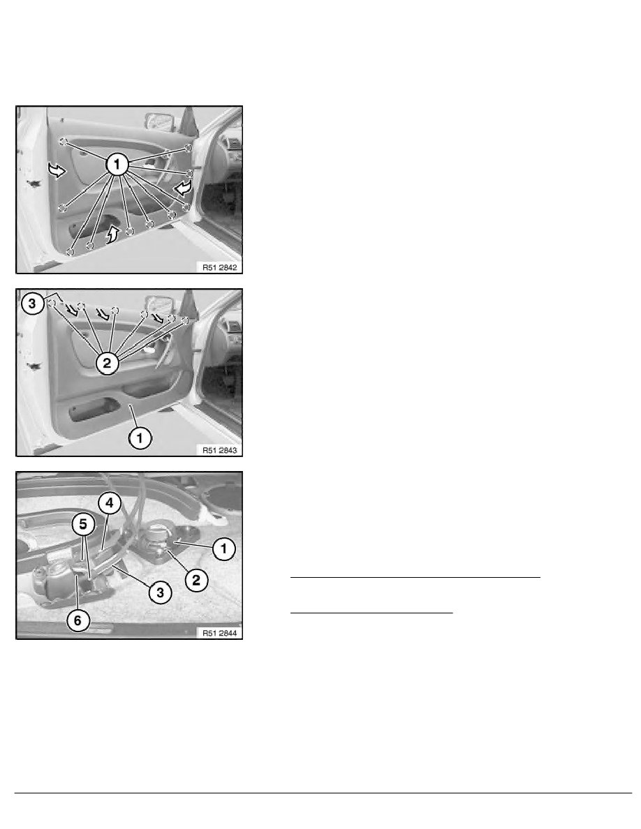 Bmw Work Manuals 3 Series E46 318ti N46 Comp 2 Repair 2 Repair Instructions 51 Equipment Comp 41 Front Door Trim Panel With Arm Rest 1 Ra Removing And Installing Left Or Right